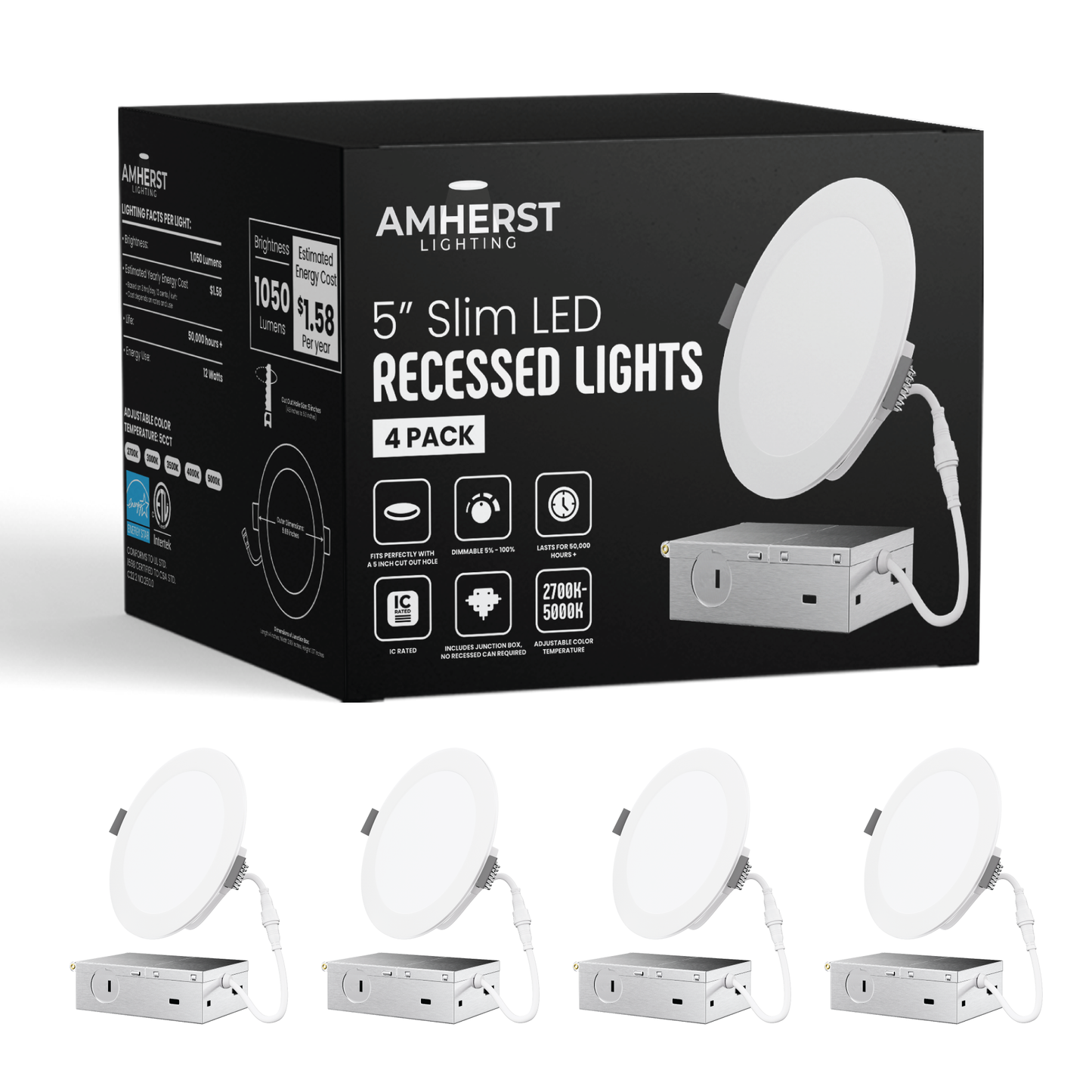 5" Slim LED Recessed Lights - 4 Pack